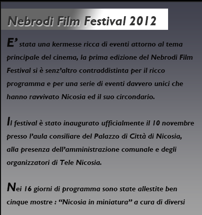 Nebrodi Film Festival 2012, COMUNICATO STAMPA, stampa, press, cosa dicono di noi