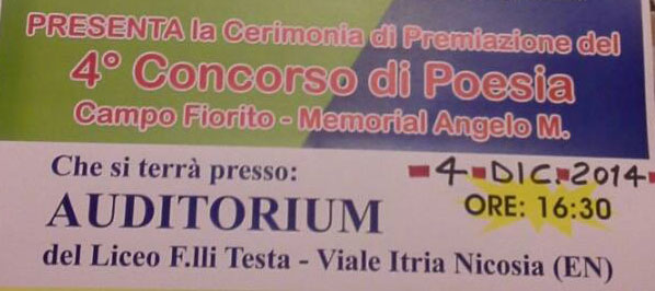 Cerimonia di Premiazione del Concorso di poesia CAMPO FIORITO- MEMORIAL ANGELO M. 