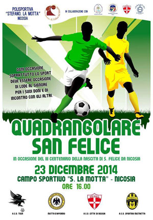 Nicosia, il 23 dicembre un quadrangolare di calcio in onore di San Felice