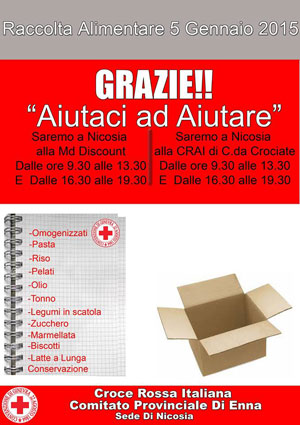 Il 5 gennaio la Croce Rossa di Nicosia organizza una raccolta alimentare