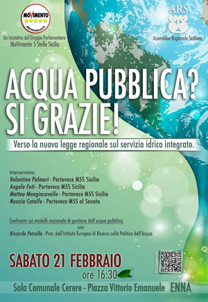 Enna, il M5S organizza un’assemblea sul tema dell’acqua pubblica