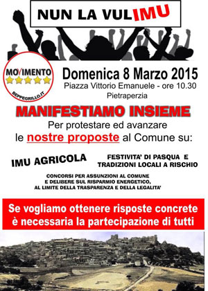 IMU Agricola, domenica 8 marzo manifestazioni del M5S in tutta la provincia