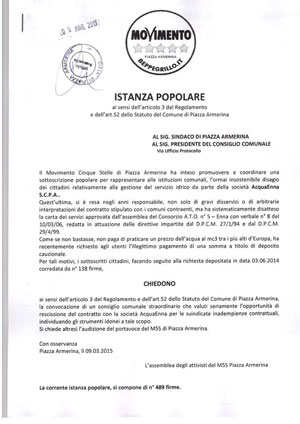 Piazza Armerina, il M5S chiede la convocazioone del consiglio comunale sulla gestione Acquaenna