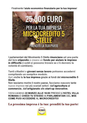 Piazza Armerina, il 22 marzo il M5S organizza un convegno sul microcredito