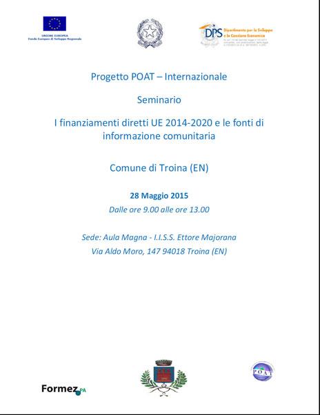 Troina, seminario sui finanziamenti dell’Unione Europea e l’informazione comunitaria