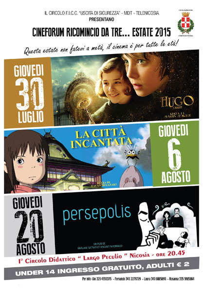 Nicosia, dal 30 luglio Cineforum ‘’Ricomincio da tre’’… Estate 2015