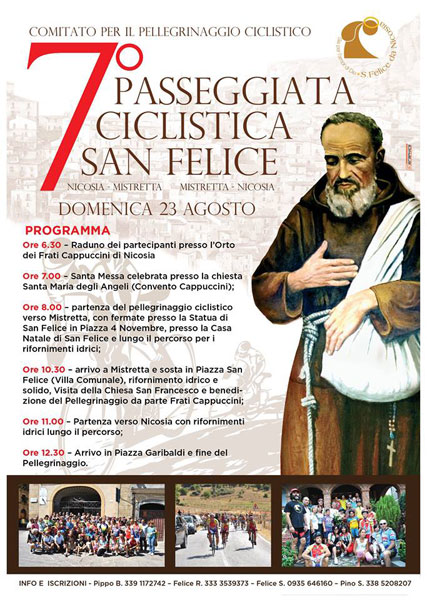 Nicosia, domenica 23 agosto la 7° Passeggiata Ciclistica San Felice