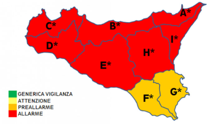 Nicosia, allerta meteo in codice rosso, domani scuole chiuse