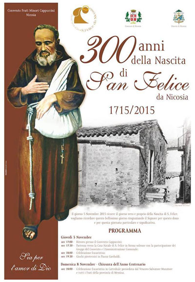 Nicosia, il 5 novembre si festeggiano i 300 anni della nascita di San Felice