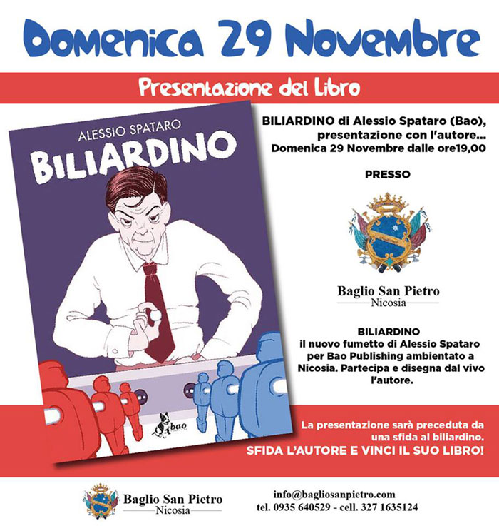 Nicosia, domenica 29 novembre a Baglio San Pietro la presentazione del libro ‘’Biliardino’’