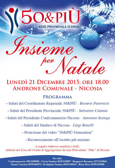 Il patronato 50&Più organizza a Nicosia ‘’Insieme per Natale’’