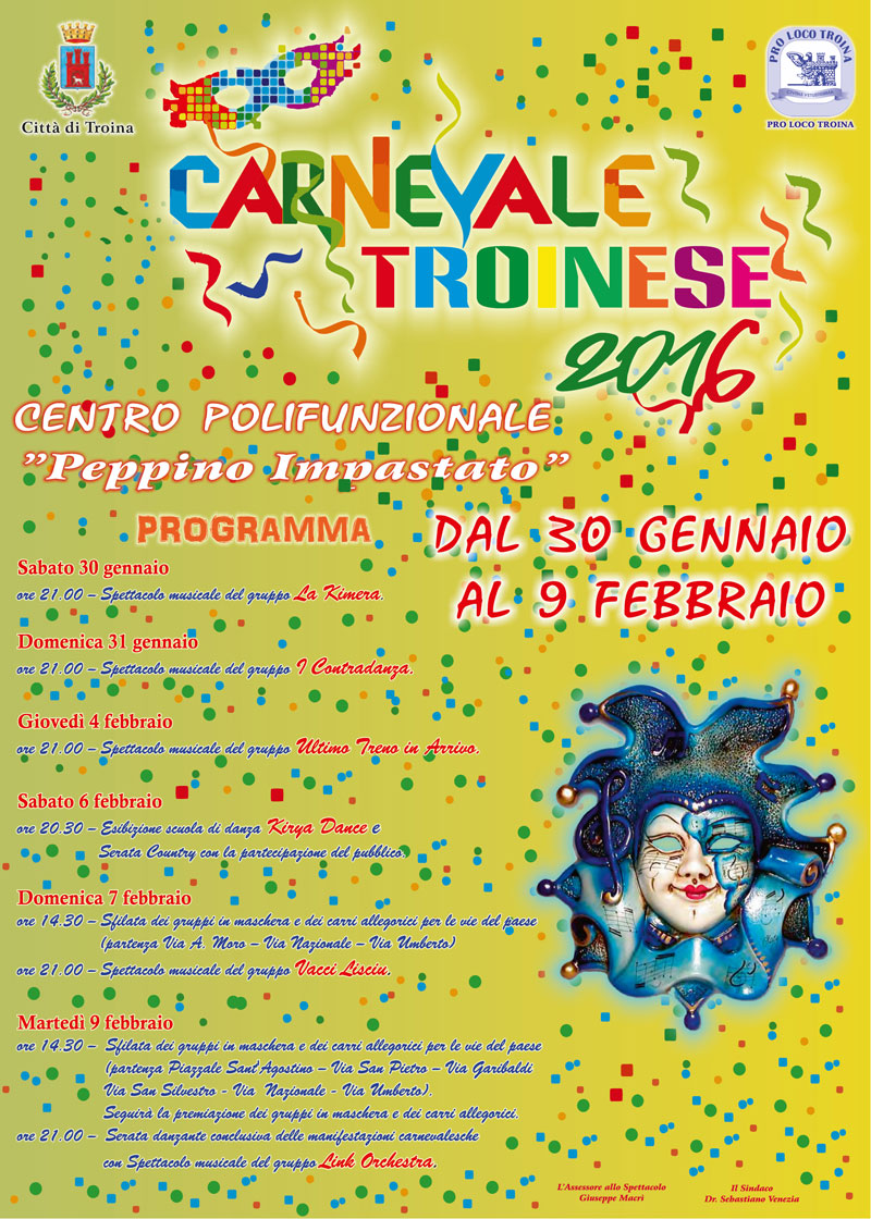 Troina, al via da oggi e fino al 9 febbraio prossimo il calendario del Carnevale