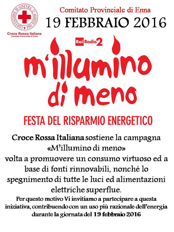 M'Illumino di Meno 2016 la Croce Rossa Invita al risparmio energetico