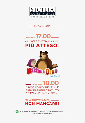 ‘’Masha e Orso live show’’ Il tour teatrale in anteprima a Sicilia Outlet Village