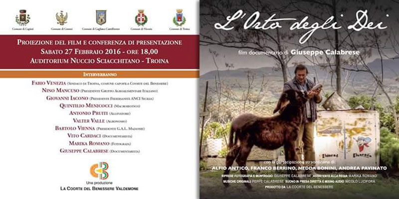 Troina, sabato conferenza di presentazione e proiezione del film ‘’L’orto degli dei’’