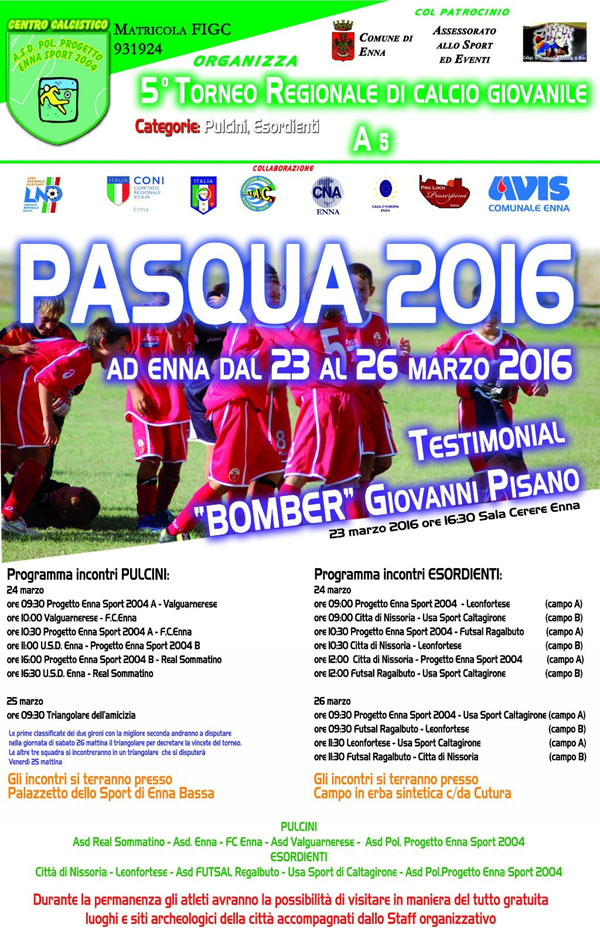 Enna, tutto pronto per il torneo di calcio a 5 ‘’Pasqua 2016’’