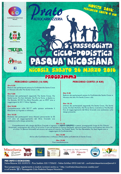 Nicosia, il 26 marzo la quinta edizione della passeggiata ciclo-podistica Pasqua nicosiana