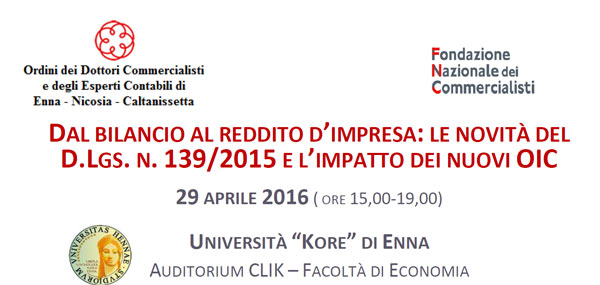 Il 29 aprile convegno alla Kore organizzato dagli ordini dei commercialisti di Caltanissetta, Enna e Nicosia