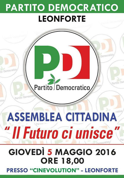 Leonforte, prevista per giovedì 5 maggio un’assemblea cittadina promossa dal Partito Democratico