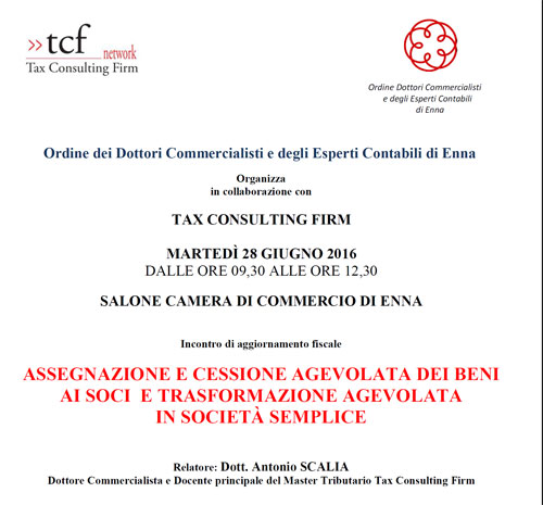 L’ordine dei commercialisti organizza il 28 giugno un seminario presso la camera di commercio di Enna