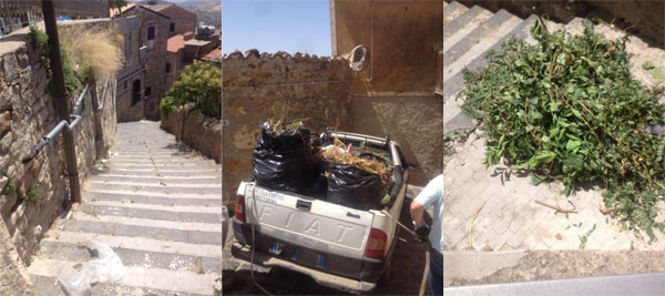 Nicosia, volontari ripuliscono la scalinata che porta alla basilica di Santa Maria Maggiore