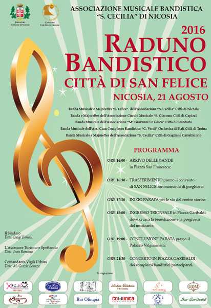 Nicosia, il 21 agosto raduno bandistico Città di San Felice