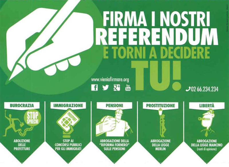 Cinque referendum da firmare in comune