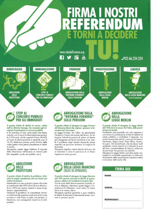 Cinque referendum da firmare in comune