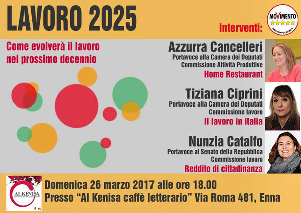 M5S Enna presenta ‘’Lavoro 2025: come evolverà il lavoro nel prossimo decennio’’ 