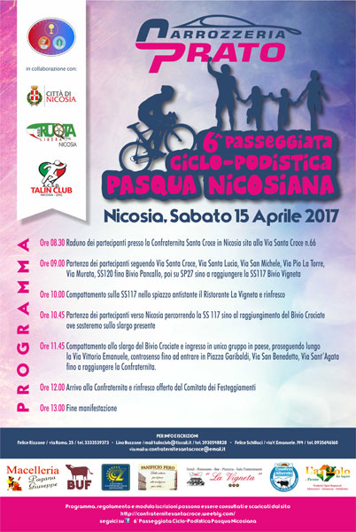 Nicosia, il 15 aprile la sesta edizione della passeggiata ciclo-podistica Pasqua nicosiana