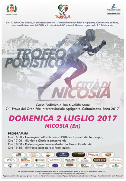 Domenica 2 luglio si svolgerà il primo trofeo podistico Città di Nicosia