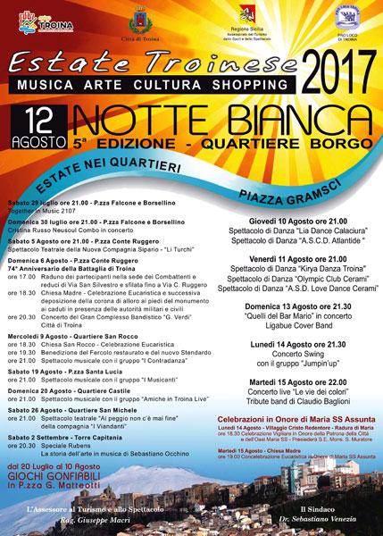 Il 12 agosto la quinta edizione della notte bianca troinese