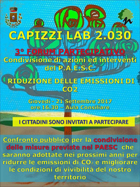 Al via il 21 settembre ‘’Capizzi Lab 2030’’ per la riduzione dell’emissioni di anidride carbonica